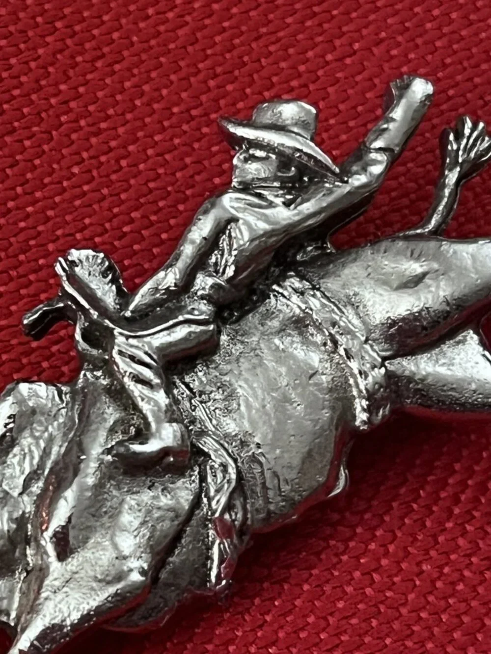 Pewter Bucking Bronco Rodeo Cowboy Bolo Slide Hat Lapel Pin
